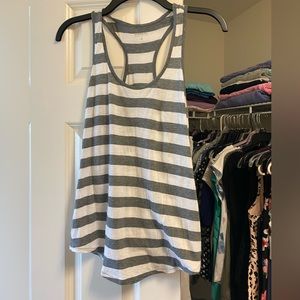 Gray and white striped tank